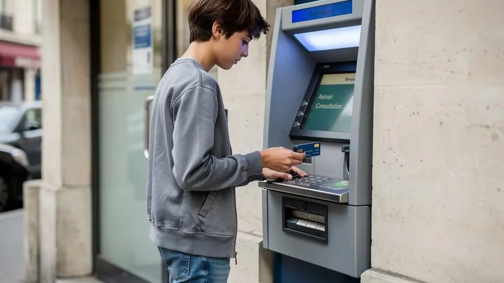Adolescent utilisant sa carte bancaire Livret Jeune à un distributeur automatique